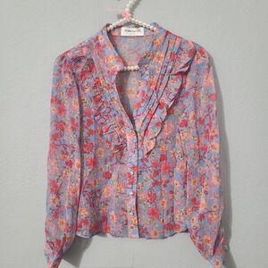 PINKYOTTO Flowered Ruffle Button Down Blouse Size Med